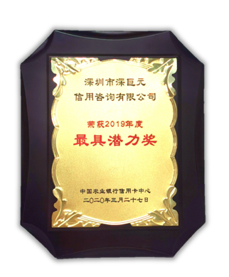 深巨元榮獲中國農(nóng)業(yè)銀行信用卡中心2019年度“最具潛力獎(jiǎng)”