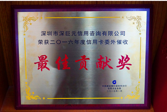中國(guó)建設(shè)銀行“最佳貢獻(xiàn)獎(jiǎng)”